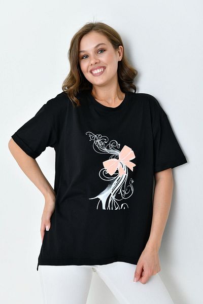 mirach Comfortable Cut Black Cotton Combed - Printed Summer Thin Like No Short Sleeve Blouse