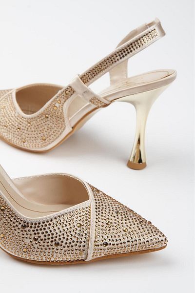 elvinshoes Bella Gold Stoned Pointed Toe Evening Dress Shoes