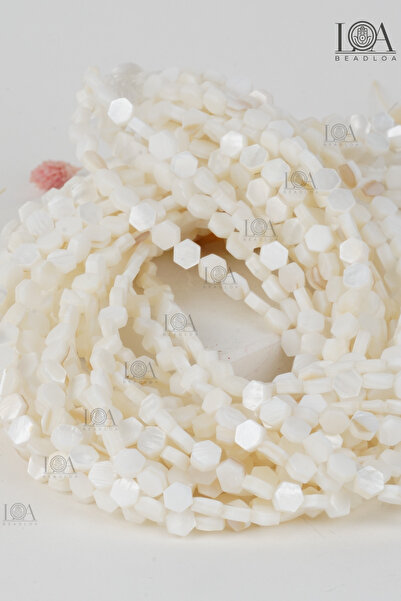 LANDOFACCESSORY Kesik Sedef Doğal Taş - Kolye Bileklik Aksesuarı- Doğal Taş Boncuk - Beyaz Sedef  Kesik - 27 Adet