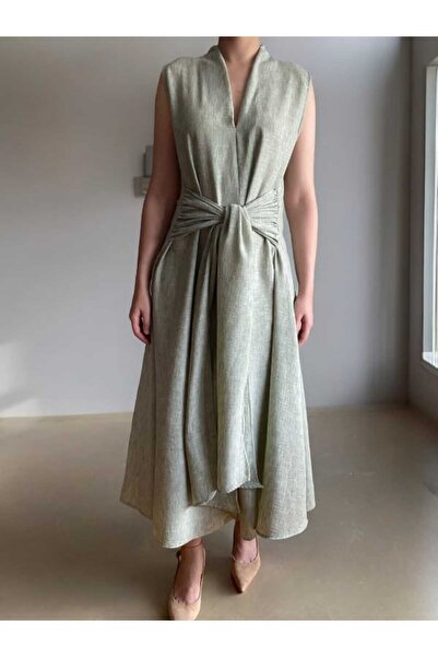 BEBE PLUS Linen Dress - Belt Detail (KHAKI)