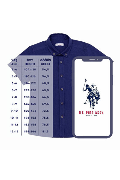 U.S. Polo Assn. Cămașă pentru copii 3-13 ani - mânecă scurtă, aspect in, 100% bumbac, bleumarin alb albastru deschis Culoare piatră