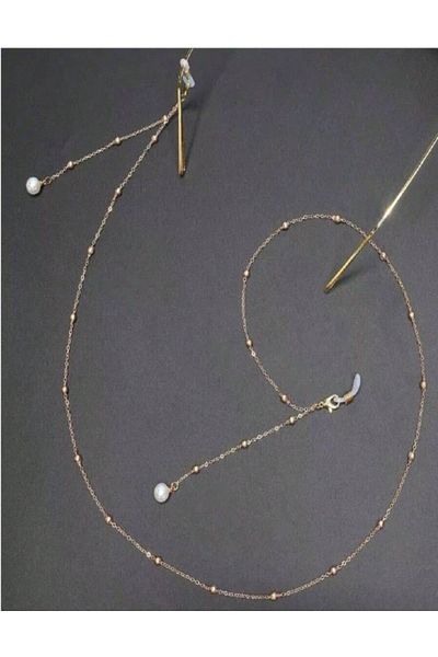 muptejewelry Gold Ball Pearl Detailed Chain Glasses Accessory