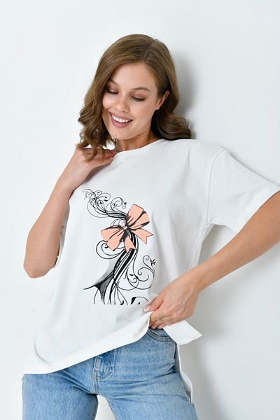 mirach Bumbac alb pieptănat - Tricou cu mânecă scurtă de vară Bluză Crop relaxat Imprimat Subțire Ca niciunul