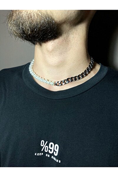 muptejewelry Ares Iı Siyah&beyaz Incili Kolye