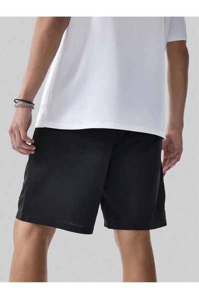 Boi Unisex Siyah Gri Penye bol kesim Salaş Şort-Green White Peace Şort Kadın Baskılı Yüksek Bel Cepli