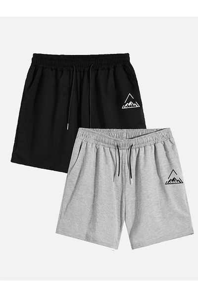 Boi Prisma Mountain Unisex εμπριμέ σορτς - Oversize καλοκαιρινό χτενισμένο βαμβακερό, κοντή ελαστική ψηλή μέση