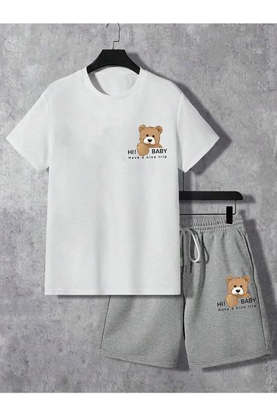 Boi Teddy Bear Printed Oversize T-Shirt and Shorts Set - Black and White Summer Set