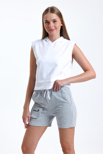 pulur.co White Sleeveless Hooded Crop Athlete T-Shirt