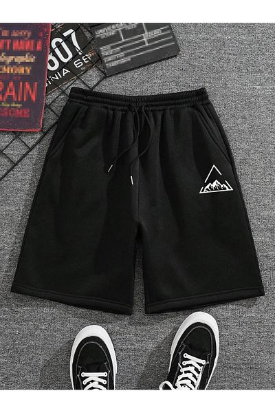 Boi Prisma Mountain Unisex εμπριμέ σορτς - Oversize καλοκαιρινό χτενισμένο βαμβακερό, κοντή ελαστική ψηλή μέση
