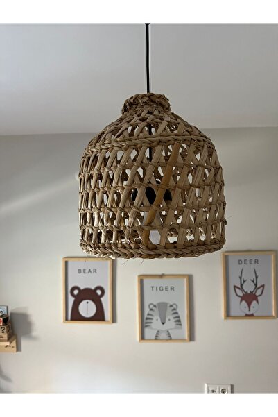 Süs Dükkanı Hasır Bambu Avize Modeli Çocuk Odası Dekorasyonu Duy Dahil( Siyah )