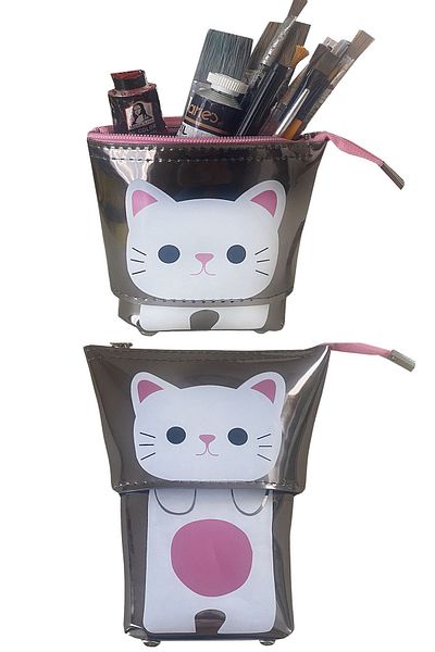 FLY COLOR Bright Hologram Patterned Leather Large and Shrinkable Pencil Case Pen Holder