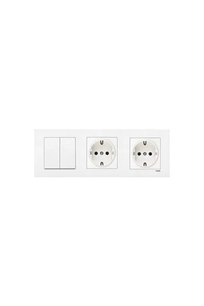 VİKO Viko Karre White 3-piece Commutator Set (DOUBLE SWITCH), Grounded Socket, Grounded Socket