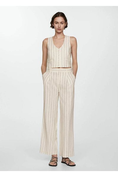 MANGO Woman Linen Striped Vest