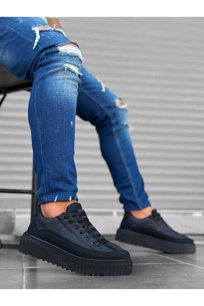 BOA BA0801 BOA Black High Sole Black Parachute Fabric Skin Detailed Men's Shoes