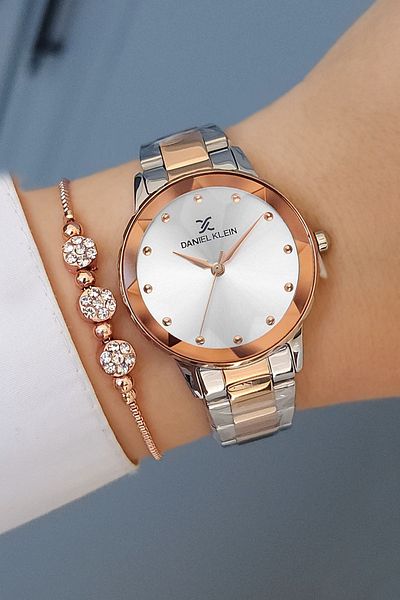 Daniel Klein Cut Glass Steel Bracelet Rose Gold Women's Wristwatch Zircon Stone Bracelet
