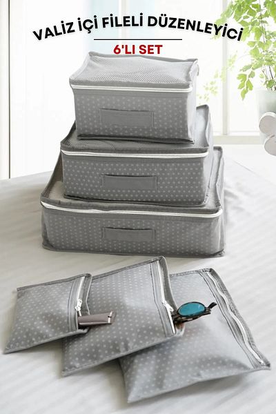 Serstil 6 Piece Suitcase / Suitcase Travel Type Storage Bag Set - Polka Dot