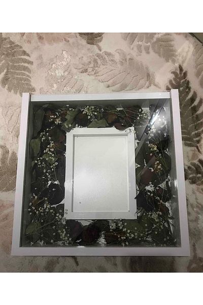 HÜ Cİ MOBİLYA MDF 30*30 White Frame with Picture Inside Glass Rose Box Memory Frame