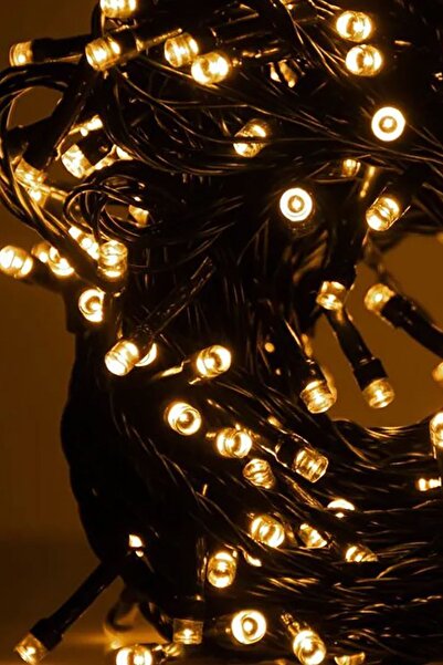 TechnoStation 10 Metre Dış Mekan Su Geçirmez Led Aydınlatma Sarı Işık 100led Siyah Kablo