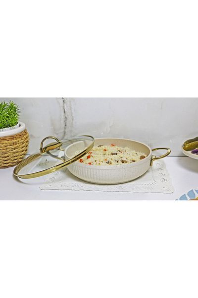 Evita Oyster Gold Granite 26 Cm Flat Pot Ivory