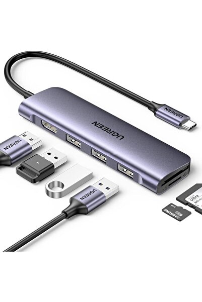 Ugreen Type-c La 4k 30hz Hdmı 3*usb 3.0 Sd Tf Kart Okuyucu Hub Çevirici Adaptör