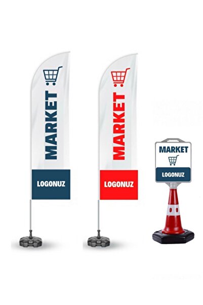 geaplast Market Temalı 2 Adet Yelken Bayrak Ve 1 Adet Reklam Dubası Seti