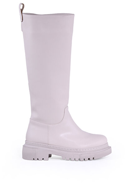 Ayakkabix Plain Faux Leather Below the Knee Women's Boots