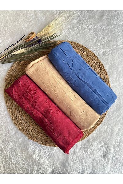 Avzen Bamboo Kraş Shawl Set of 3 Claret red, cream, blue