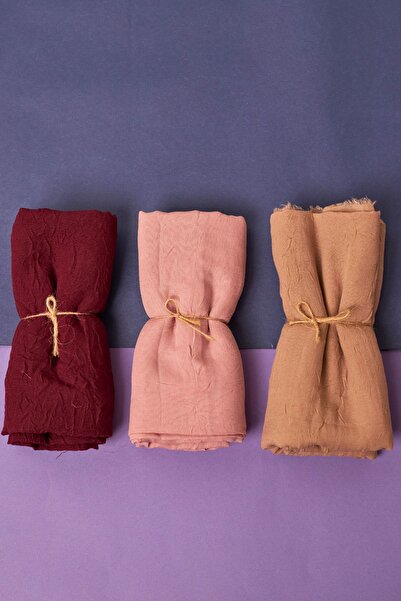 Organic Scarfs Tesettür Hijab Kadın Bambu Kraş Şal Modeli-3'lü Set