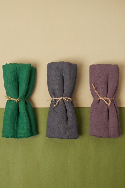 Organic Scarfs Tesettür Hijab Kadın Bambu Kraş Şal Modeli-3'lü Set