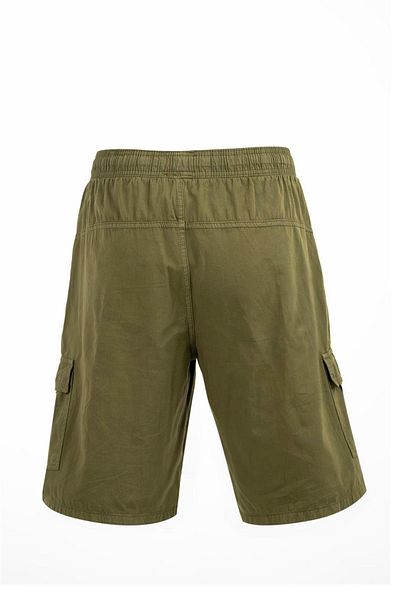 Miami Beach Unisex λινό σορτς - Χακί πράσινο, τσέπη Cargo, ελαστική μέση, 100% βαμβάκι