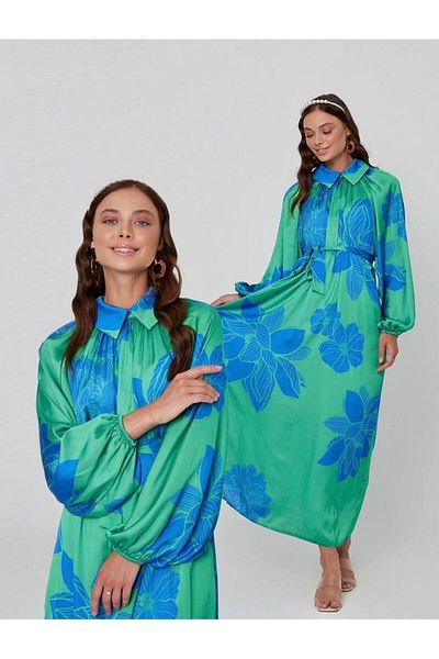 Ahel Tasarım Floral Patterned Satin Dress