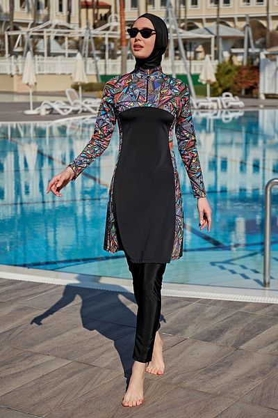 Remsa Mayo Zippered Lycra Full Covered Hijab Swimsuit R123 Alina