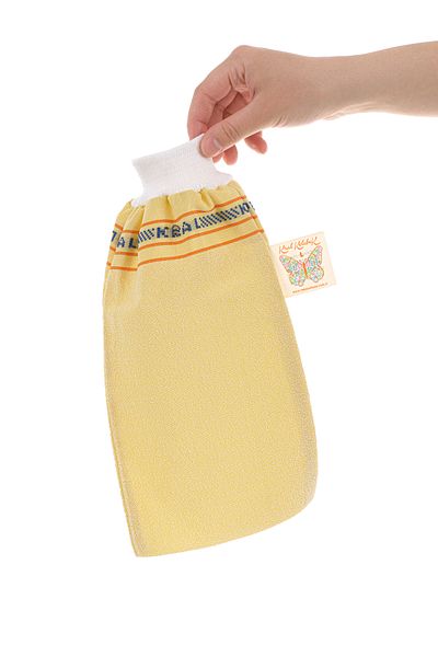 Kelebek Kese Yellow Bath Shower Exfoliating Gloves - King Pouch, 100% Flush Silk