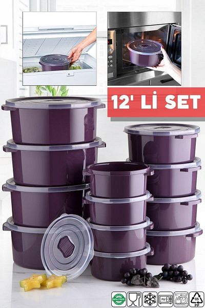 Nandy Home مجموعة من 12 حاوية تخزين مستديرة للاستخدام في الميكروويف والفريزر - البرقوق