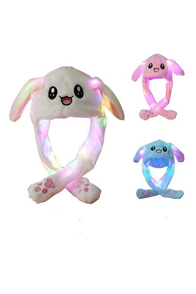 SYNOPE Cute Luminous Rabbit Hat Beanie Winter Moving Rabbit Ears Children's Hats Fluffy Beanie