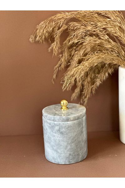 ege gross Decorative Grey Marble Cotton Holder /Marble Closed Box/ Marble Jar /Marble Seasoning Holder