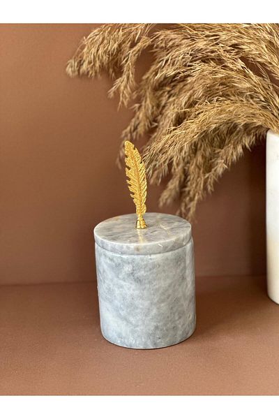ege gross Decorative Grey Marble Cotton Holder /Marble Closed Box/ Marble Jar /Marble Seasoning Holder