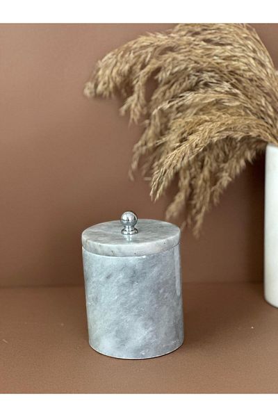 ege gross Decorative Grey Marble Cotton Holder /Marble Closed Box/ Marble Jar /Marble Seasoning Holder