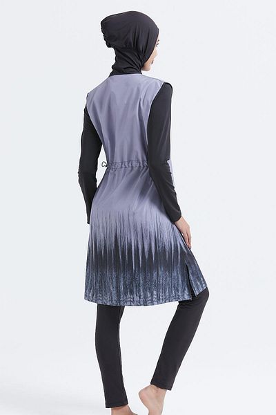 C&City Vollständig bedeckter dreiteiliger Hijab-Badeanzug C12104 Grau/Schwarz
