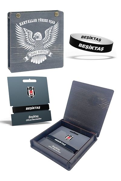 Beşiktaş سوار سيليكون مزدوج الجوانب - صندوق خشبي هدية