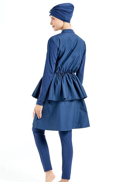 C&City Vollständig bedeckter 4-teiliger plissierter Hijab-Badeanzug C14122 Marineblau