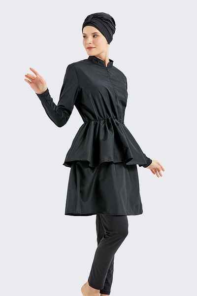 C&City Ολόσωμο μαγιό 4 τεμαχίων πλισέ Hijab C14122 Μαύρο