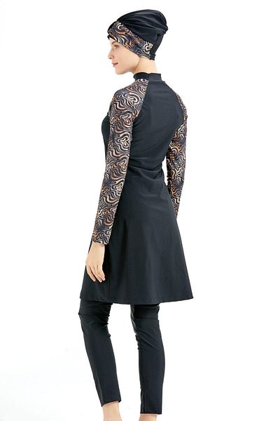 C&City Vollständig bedeckter 4-teiliger Hijab-Badeanzug C14020 Schwarz/Leopard