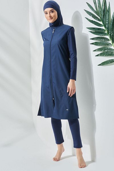 C&City Langer, vollständig bedeckter Hijab-Badeanzug C13075, Dunkelmarineblau