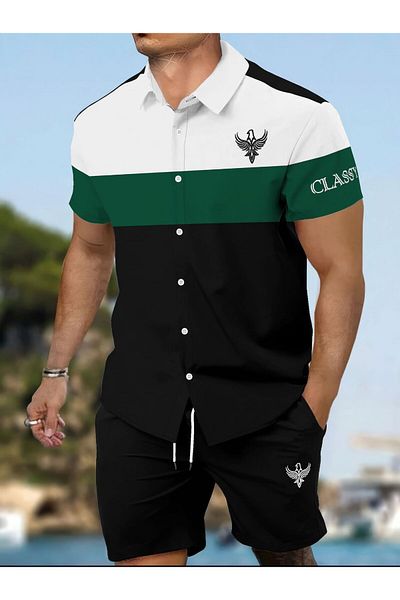 CLASSY.MODA Buttons and Straight Cut Shorts Set Made of Two Threads
