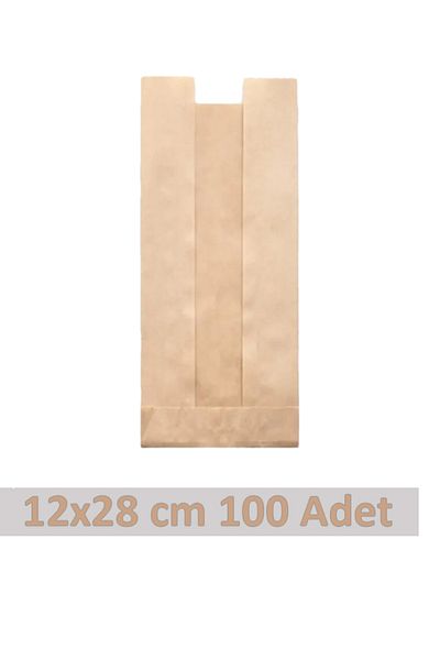 OLİ Art 12x28cm Kraft Paper Bag with Window - 100 Pieces, Side Gusset Packaging Gift Package