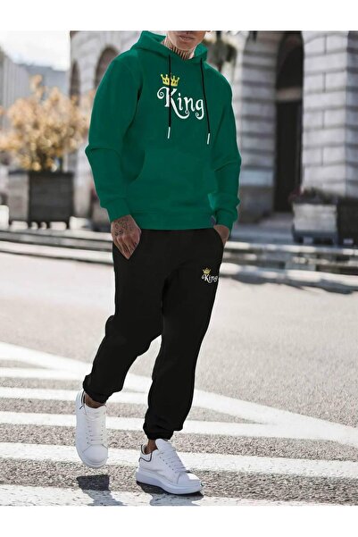 CLASSY.MODA Unisex Tracksuit Set 2-Piece Bottom Top - Hooded Printed Sweatshirt - 3 Thread Ribbed Fabric