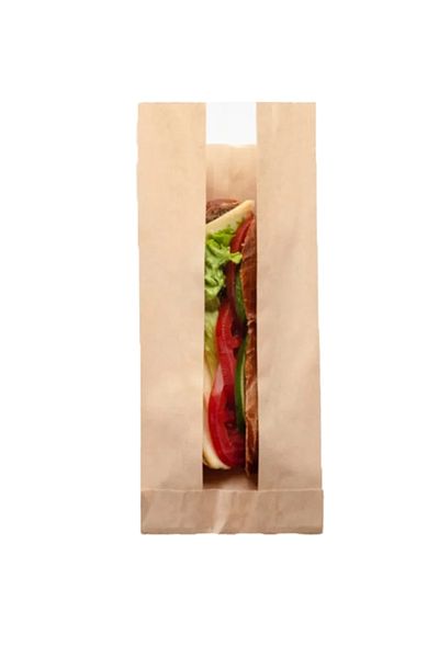 OLİ Art 12x28cm Kraft Paper Bag with Window - 250 Pieces Side Gusset Packaging Gift Package