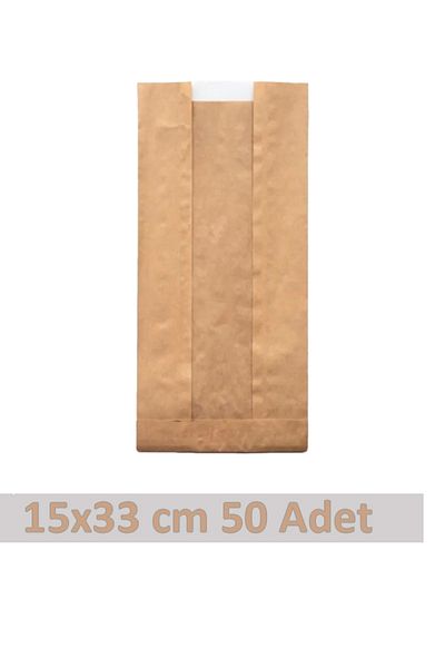 OLİ Art 15x33cm Kraft Paper Bag with Window - 50 Pieces Side Gusset Packaging Gift Package