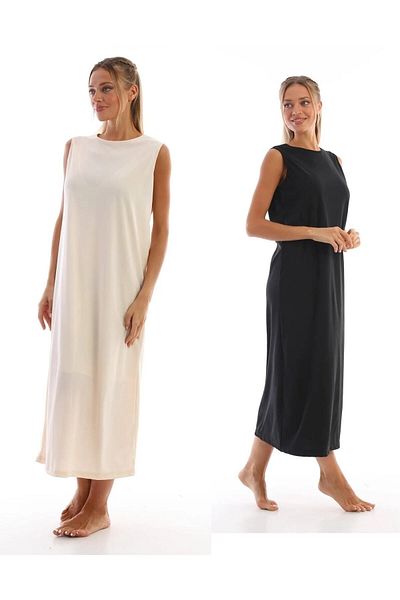 medipek Ärmelloses Kleid, Futter, Unterwäsche, Unterrock, Schwarz, Beige, 2er-Set